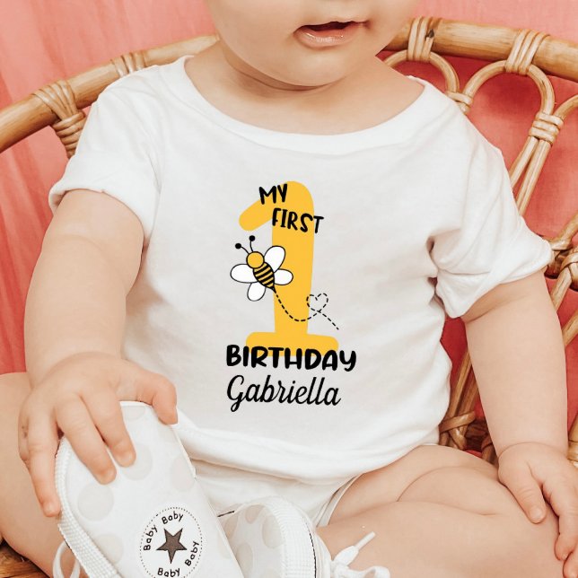 Pour Bébé Bumble Bee My First Birthday Baby T-Shirt (Créateur téléchargé)