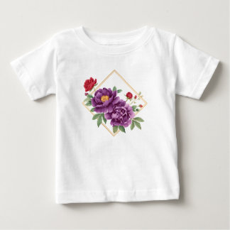 Pour Bébé Cadre Doré – T-Shirt Enfant Fleurs Violettes et Ro