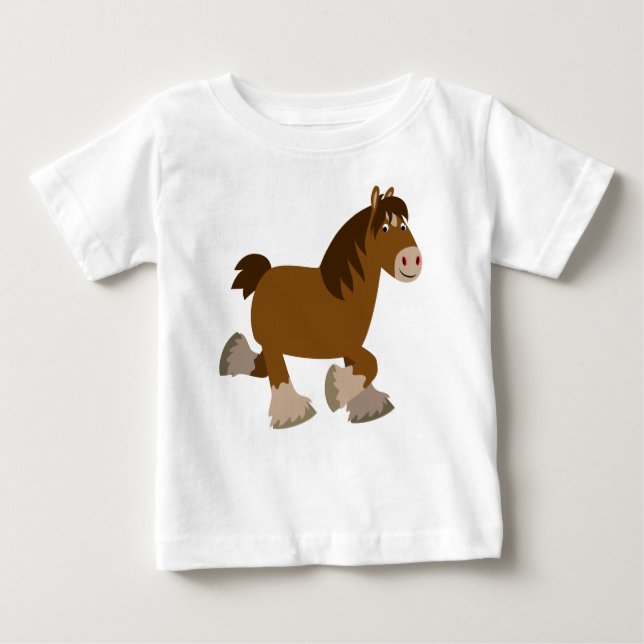 Pour Bébé Caricature Trotting Shire Cheval Baby T-Shirt (Devant)