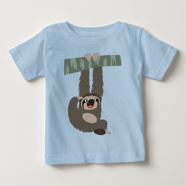 Pour Bébé Cartoon Sloth Dangling d'une branche Baby T-Shirt (Devant)