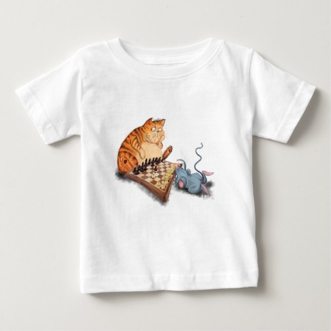 Pour Bébé Chat et souris Jouer aux échecs Baby T-Shirt Amusa (Devant)
