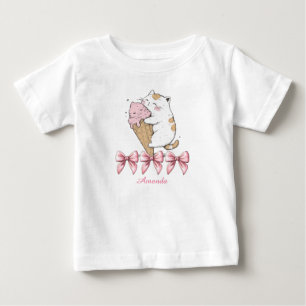 Pour Bébé Chat mignonne avec crème glacée et nom T-shirt