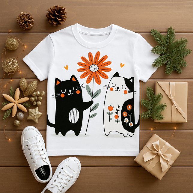 Pour Bébé conception de t-shirt d'amour de chat ("Flower of Friendship – Cute Cat T-Shirt Design")