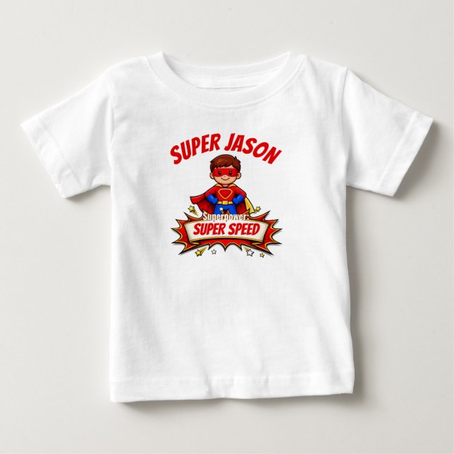 Pour Bébé Custom Kids Superhero Name & Superpower T-Shirt (Devant)