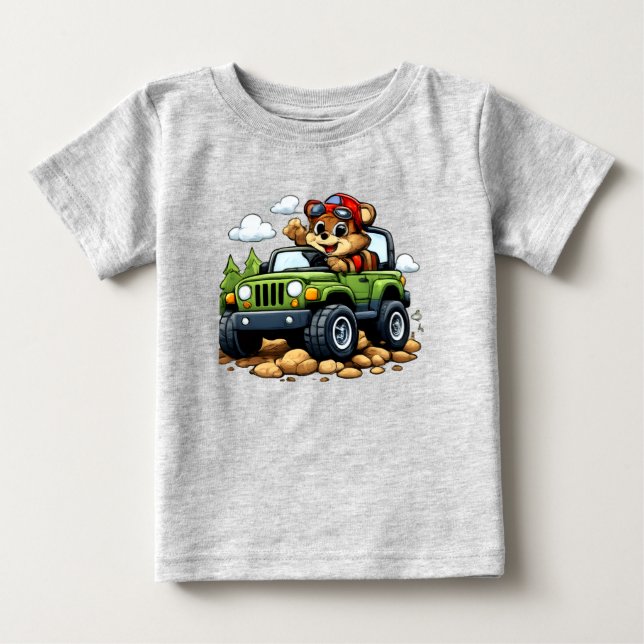 Pour Bébé Cute Bear Driving Green Jeep Toddler T-Shirt (Devant)