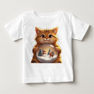 Pour Bébé Cute Christmas Cat Snow Globe Baby T-Shirt