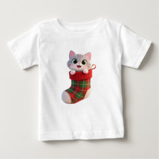 Pour Bébé Cute Christmas Kitten in Stocking Baby T-Shirt