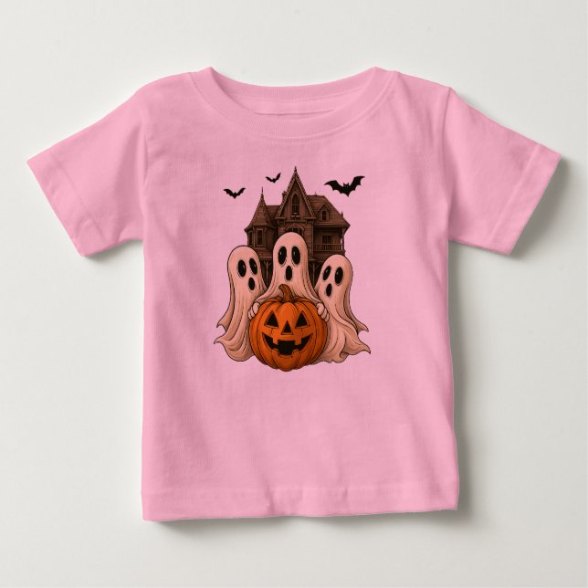Pour Bébé Cute Ghost with Pumpkin Halloween T-Shirt 👻 (Devant)