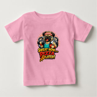 Pour Bébé Cute Workout Dog T-Shirt for Fitness & Pizza Lover