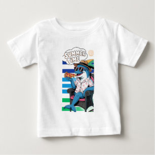 Pour Bébé Dauphin mange pizza en été T-shirt Baby Bodysuit