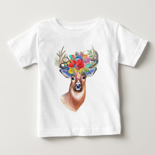 Pour Bébé Deer World | Anniversaire - Nom et âge T-shirt (Devant)