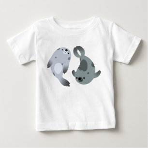 Pour Bébé Deux Jolies Harpe Cartoon Seals Baby T-Shirt