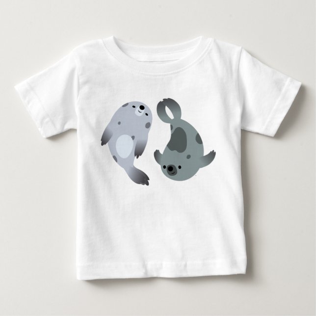 Pour Bébé Deux Jolies Harpe Cartoon Seals Baby T-Shirt (Devant)