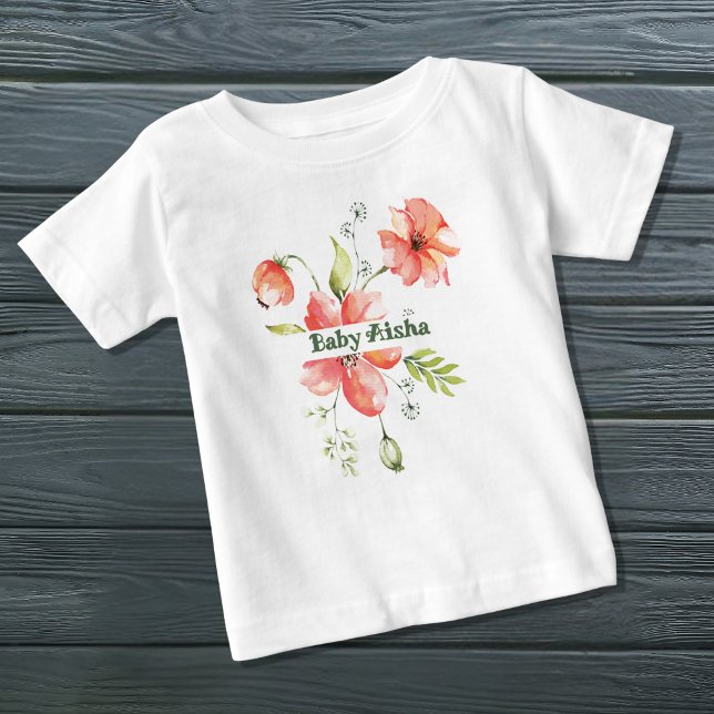 Pour Bébé Elégant Aquarelle Floral Baby T-shirt | Nouveau bé (Créateur téléchargé)