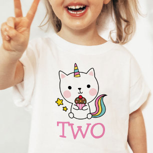 Pour Bébé Fille 2e anniversaire deux chats Unicorn T-shirt