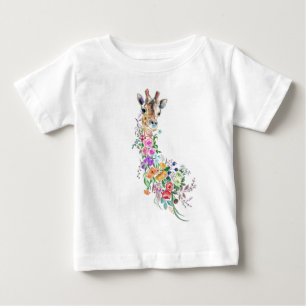 Pour Bébé Fleurs colorées Bouquet Giraffe Baby T-Shirt cadea