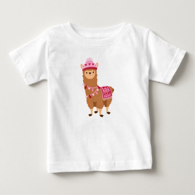 Pour Bébé Funny Brown rose Saint Valentin T-shirt Llamas (Devant)