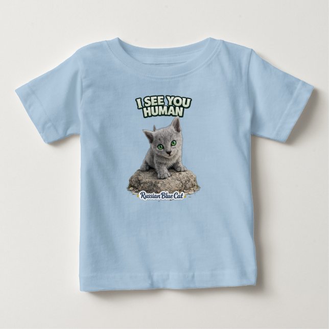 Pour Bébé Funny Cat Kids T-Shirt – Russian Blue Kitten (Devant)
