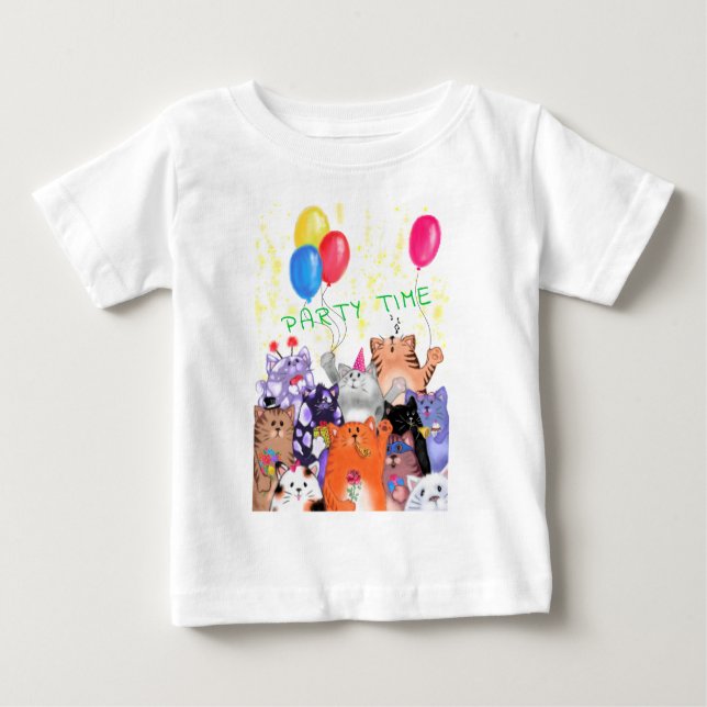 Pour Bébé Happy Cat Party Baby T-Shirt (Devant)