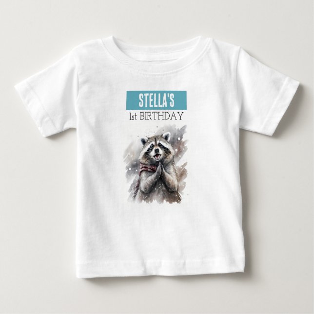 Pour Bébé Hivernal Vibes Raccoon - T-shirt 1er anniversaire (Devant)