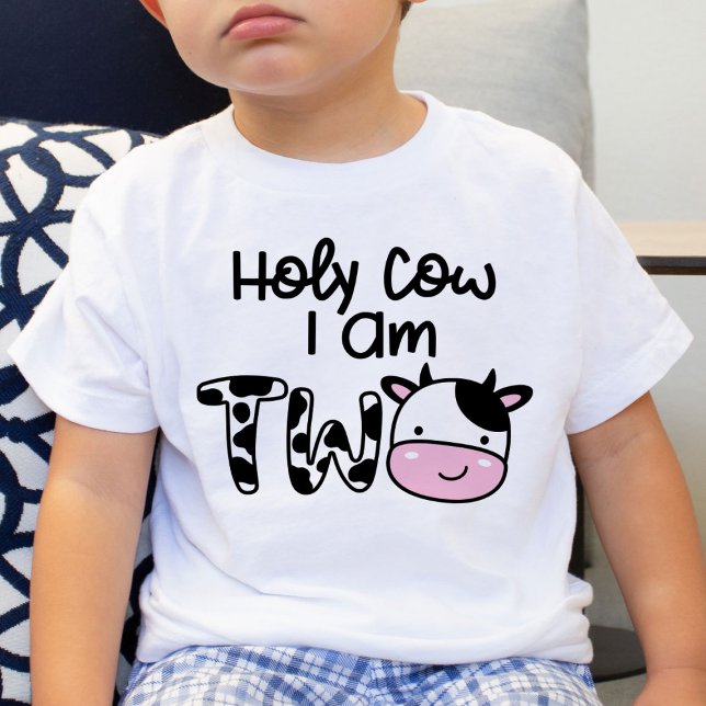 Pour Bébé Holy Cow I Am Two Boy 2nd Birthday T-Shirt (Créateur téléchargé)
