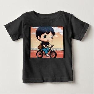 Pour Bébé Homme japonais chibi à vélo en t-shirt noir