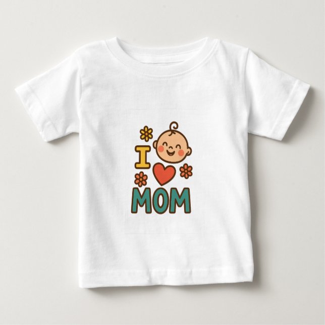 Pour Bébé I Love Mom Baby T-Shirt - Mignonne fête des mères (Devant)