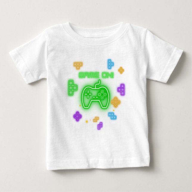 Pour Bébé Jeu sur t-shirt du joueur vert néon, bleu & jaune (Devant)