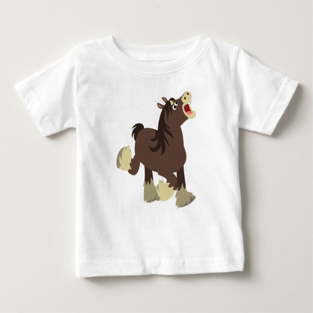Pour Bébé Joli Cartoon Exubérant Shire Cheval Baby T-shirt (Devant)