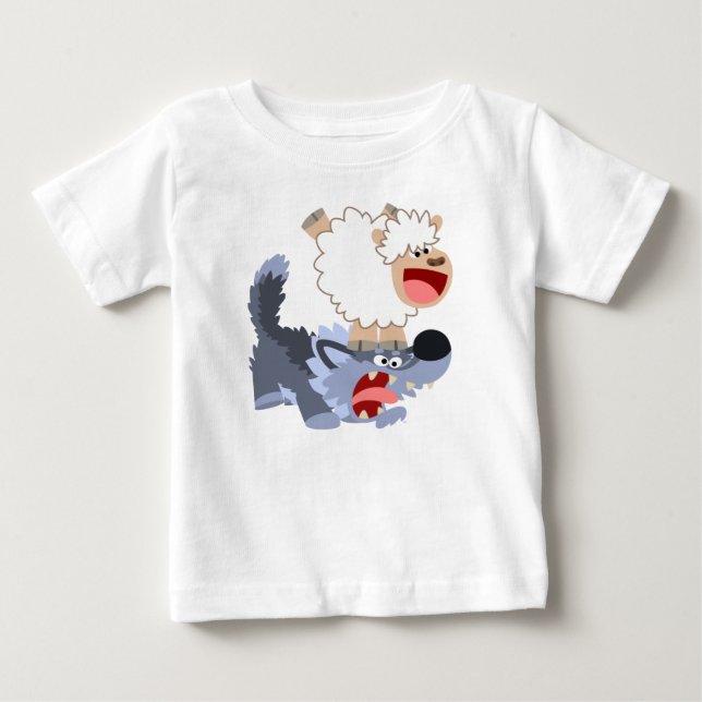 Pour Bébé Joli T-shirt caricature mouton et Wolf Baby (Devant)
