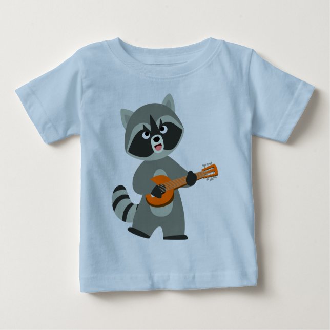 Pour Bébé Jolie Cartoon Raccoon Jouer Banjo Baby T-Shirt (Devant)