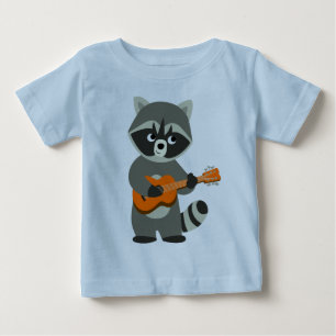 Pour Bébé Jolie Cartoon Raccoon Jouer Guitare Baby T-Shirt