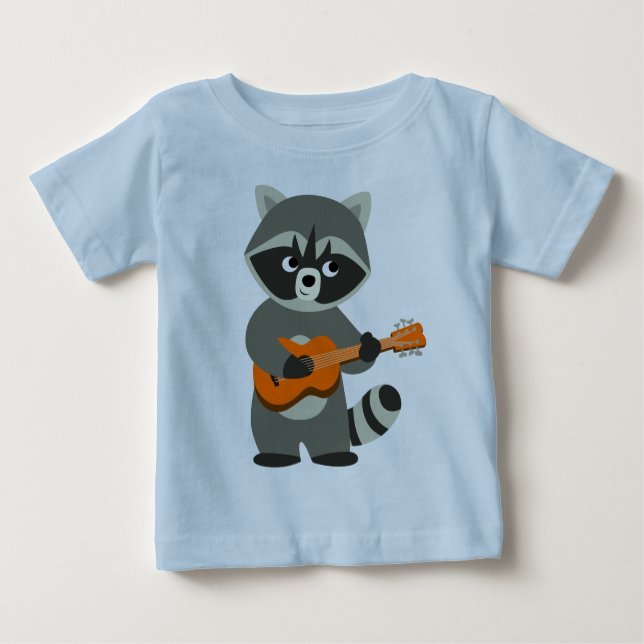 Pour Bébé Jolie Cartoon Raccoon Jouer Guitare Baby T-Shirt (Devant)
