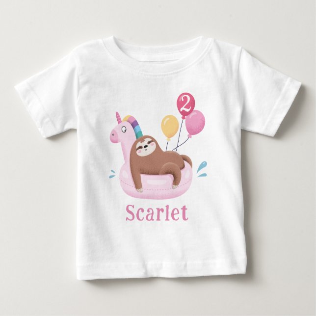 Pour Bébé Jolie Sloth et licorne T-shirt d'anniversaire (Devant)