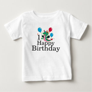 Pour Bébé Joyeux Anniversaire Dragon avec Ballons T-Shirt