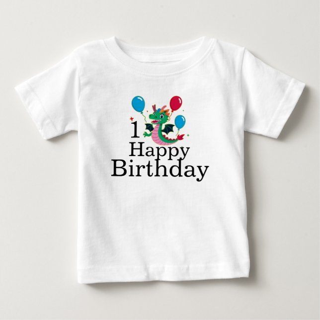 Pour Bébé Joyeux Anniversaire Dragon avec Ballons T-Shirt (Devant)