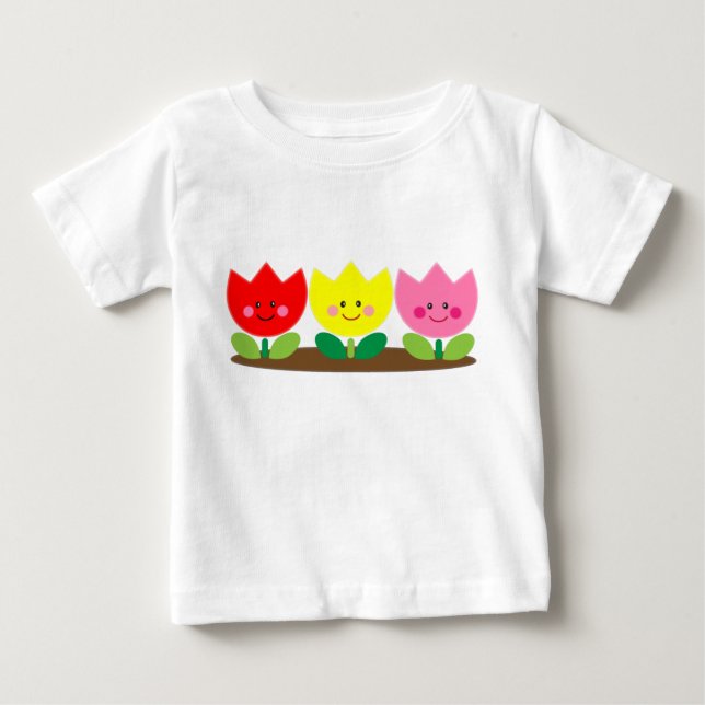 Pour Bébé Joyeux visage Tulip Fleurs Jardin art T-shirt (Devant)