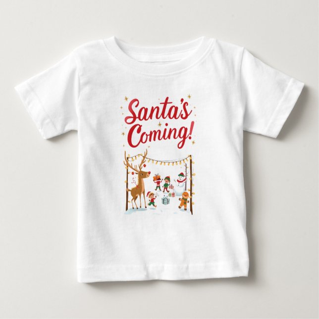 Pour Bébé Kids Santa’s Coming Christmas T-Shirt (Devant)