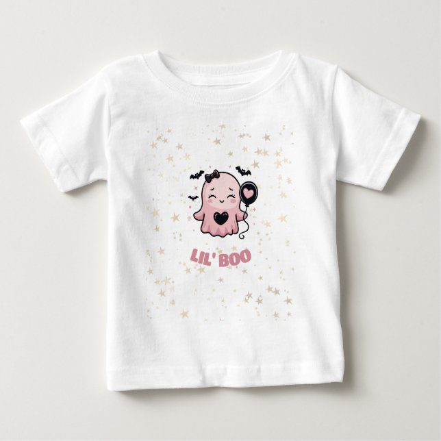 Pour Bébé LIL' BOO T-Shirt fantôme rose mignon avec ballon (Devant)
