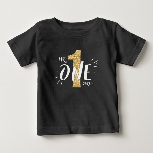 Pour Bébé M. Onederful Anniversaire T-shirt Garçon Black Gol (Devant)