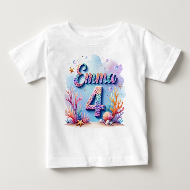 Pour Bébé Mermaid Birthday T-Shirt – Personalized Name & Age (Devant)