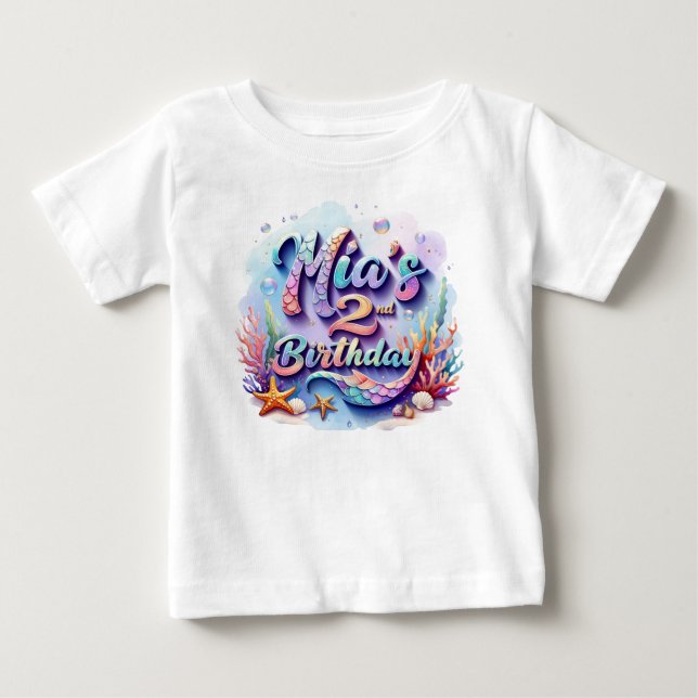 Pour Bébé Mermaid Birthday T-Shirt – Personalized Name & Age (Devant)