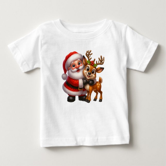 Pour Bébé Merry Christmas Santa and Deer T-shirt (Devant)