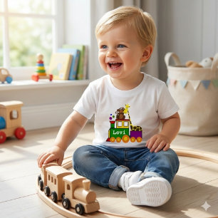 Pour Bébé Mince Zoo Animaux et Train de Jouet Baby T-shirt