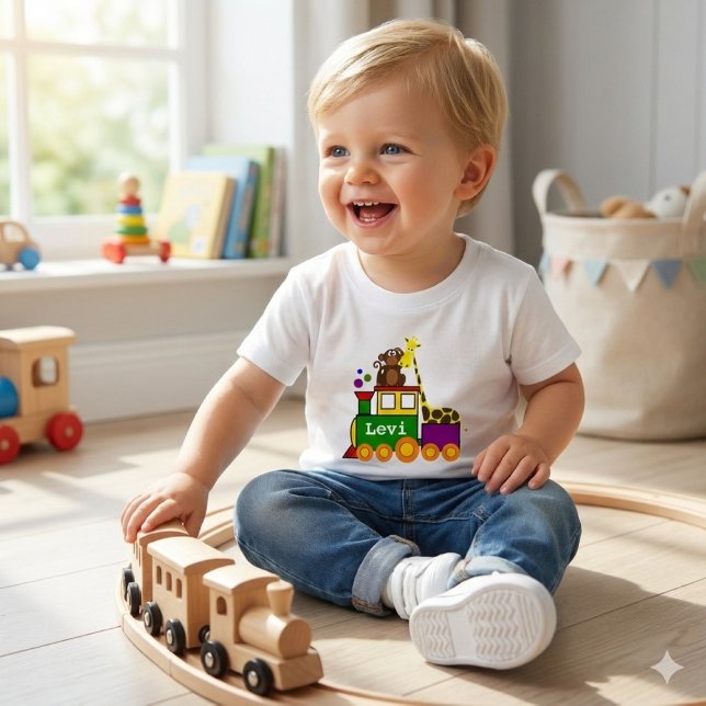 Pour Bébé Mince Zoo Animaux et Train de Jouet Baby T-shirt (Créateur téléchargé)