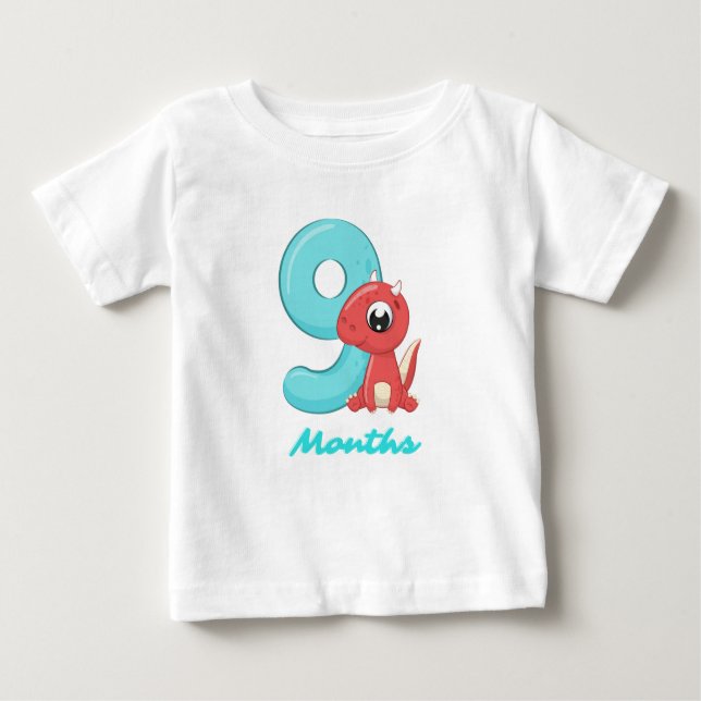 Pour Bébé Neuf Mois mignon dinosaure Baby T-shirt (Devant)