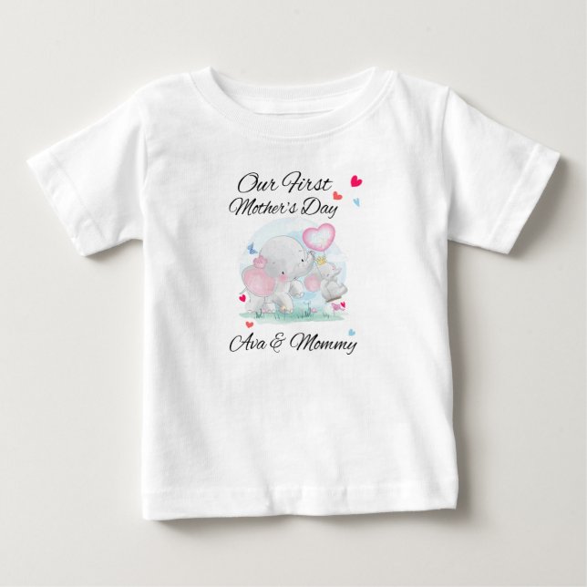Pour Bébé Notre première fête des mères ensemble T-shirt élé (Devant)