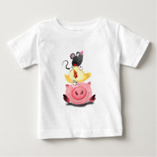 Pour Bébé Piglet Chick et souris amis Baby T-Shirt Amusant