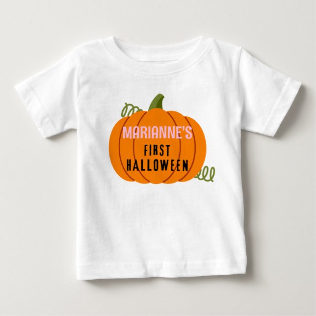 Pour Bébé Premier T-Shirt Halloween, Personnaliser Nom Fille (Devant)