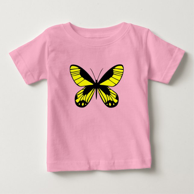 Pour Bébé Pretty Pink Baby T-Shirt Yellow Butterfly Graphic  (Devant)